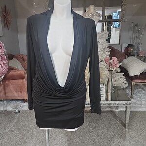 Black dress, Deep V neck